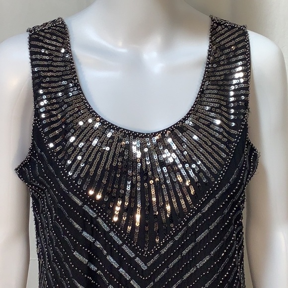 NWOT Cupio Black Beaded Sequin Embellished Sleeveless Shift Evening Dress Sz 10 - Picture 2 of 12